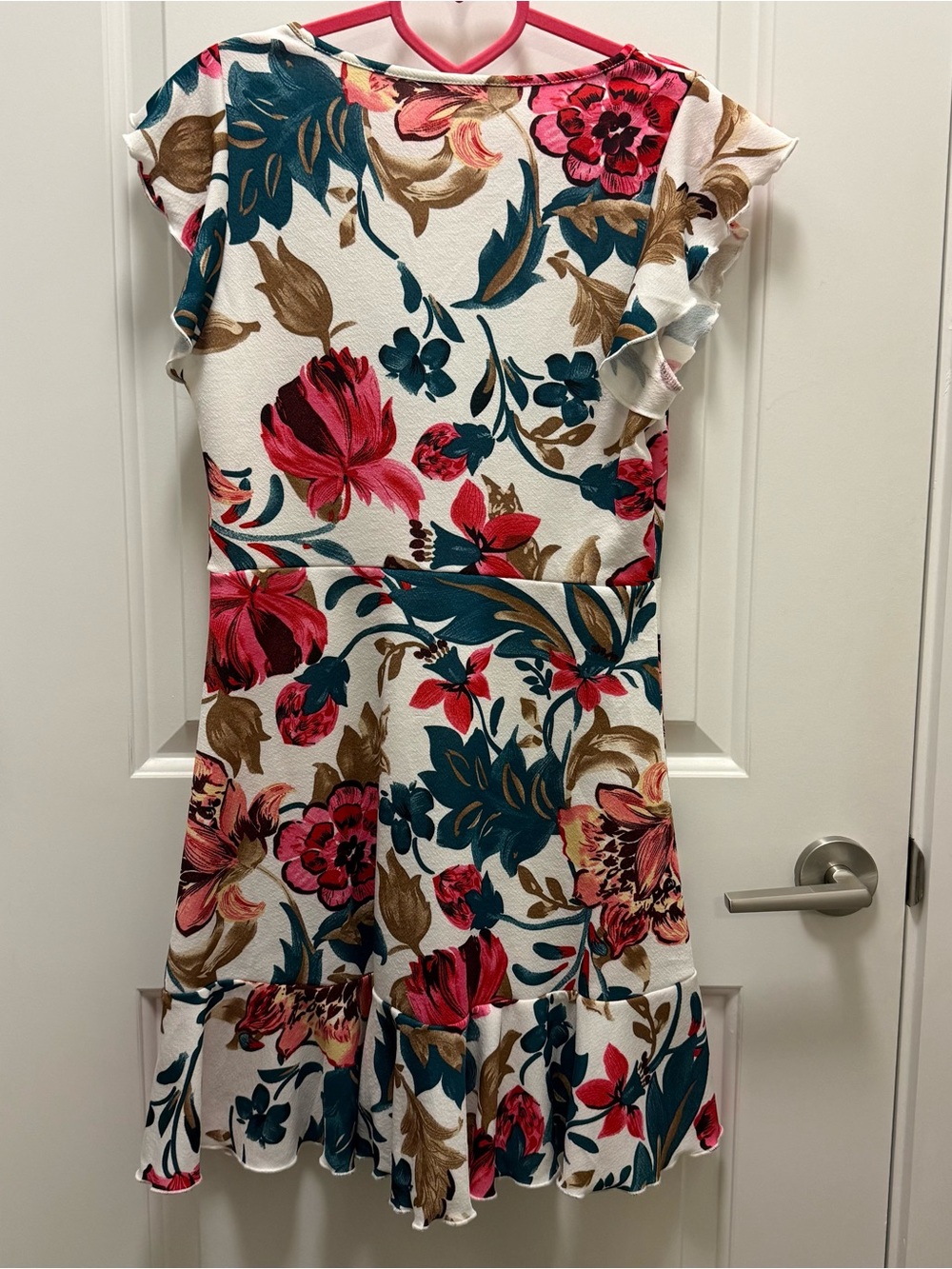 Women’s Floral Cap Sleeve Ruffle Hem Dress Size L - Picture 3 of 10
